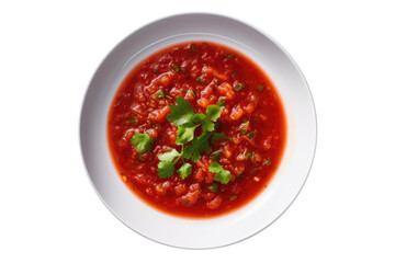 Salsa Roja On A White Plate. On An Isolated Transparent Background, Png. Generative AI