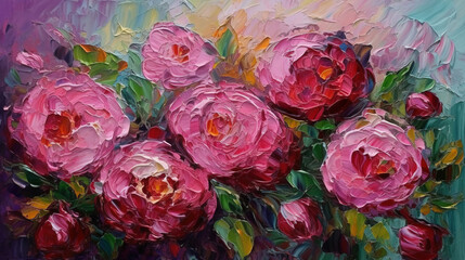 Abstract flowers acrylic paint texture illustration. Generative AI. 