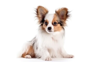 Papillon Dog Puppy On White Background, Full Body. Generative AI