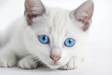 Ojos Azules Kitten On White Background. Generative AI