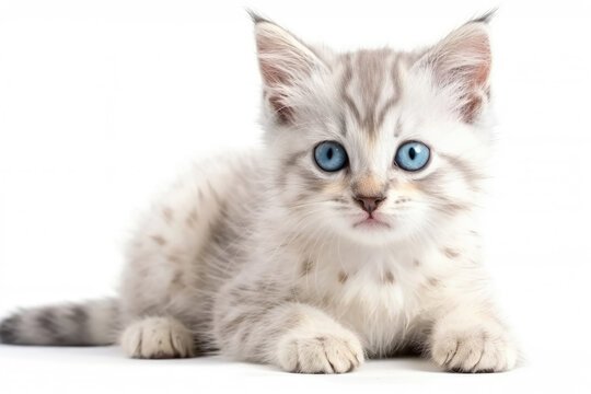 Ojos Azules Kitten On White Background, Full Body. Generative AI