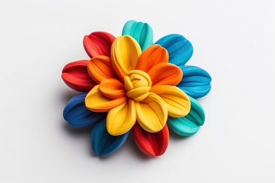 Flower Made Of Plasticine On White Background. Generative AI