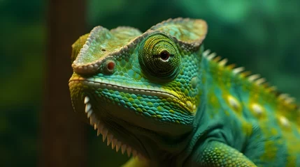 Foto op Canvas Green chameleon close up. Generative AI © PINKMAN