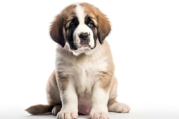 Saint Bernard Dog Puppy On White Background, Full Body. Generative AI