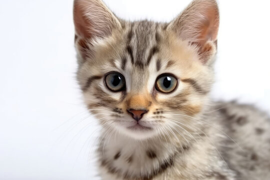 Sokoke Kitten On White Background. Generative AI