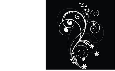 A black and white drawing of a floral design with a white design.