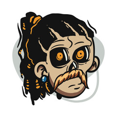face zombie cartoon illustration for logo, emoticon, esport mascot. vector for t-shirt and sticker design.
