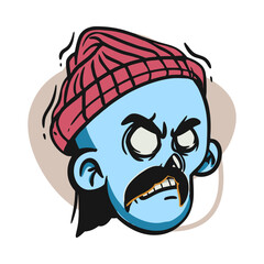 face zombie cartoon illustration for logo, emoticon, esport mascot. vector for t-shirt and sticker design.