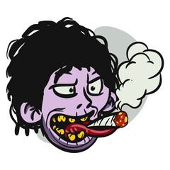 face zombie cartoon illustration for logo, emoticon, esport mascot. vector for t-shirt and sticker design.