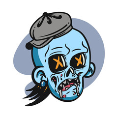 face zombie cartoon illustration for logo, emoticon, esport mascot. vector for t-shirt and sticker design.