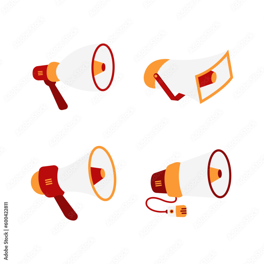 Wall mural flat megaphone illustration set. audio loudspeaker.