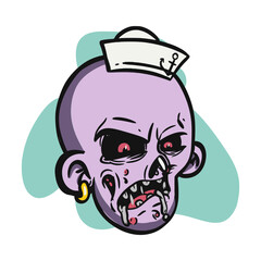face zombie cartoon illustration for logo, emoticon, esport mascot. vector for t-shirt and sticker design.
