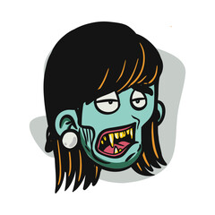 face zombie cartoon illustration for logo, emoticon, esport mascot. vector for t-shirt and sticker design.

