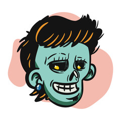 face zombie cartoon illustration for logo, emoticon, esport mascot. vector for t-shirt and sticker design.
