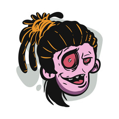 face zombie cartoon illustration for logo, emoticon, esport mascot. vector for t-shirt and sticker design.
