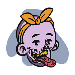 face zombie cartoon illustration for logo, emoticon, esport mascot. vector for t-shirt and sticker design.
