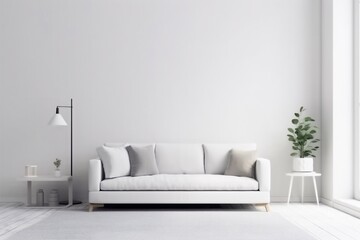 interior living decoration white home cushion concrete modern decor empty lifestyle space. Generative AI.