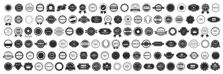 Big set of black premium quality badges. Premium quality, guaranteed, certified sticker tag collection - obrazy, fototapety, plakaty