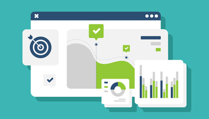 Statistic graph in browser window frame in a flat design