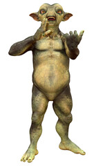 3D Rendering Green Alien on White