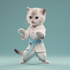 Cute karate cat. Cute kung fu cat. Generative AI.