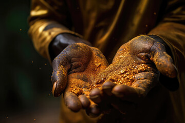 Gold Dust In Miners Palm, Smallscale Mining. Generative AI - obrazy, fototapety, plakaty