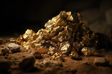 Gold Ore In Pile, Raw Material. Generative AI