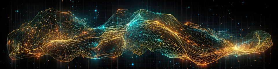 Glowing Neural Network, Brain Waves, Neuroscience Background. Panorama Banner. Generative AI