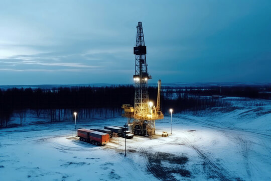 Gas Drilling Rig On Field, Energy Extraction. Generative AI