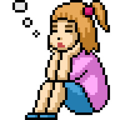 Fototapeta premium pixel art girl sit daydream