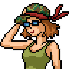pixel art anime soldier girl