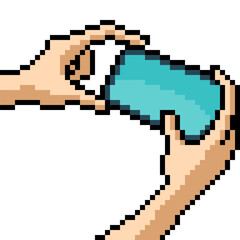 Fototapeta premium pixel art hand hold smartphone