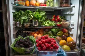 Refrigerator Full Of Fresh Produce, Healthy Eating Choices. Generative AI