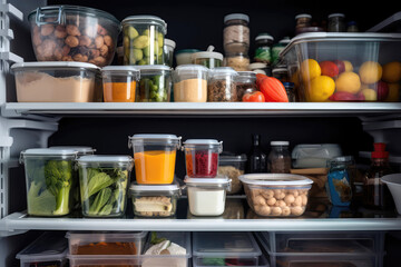 Refrigerator With Leftovers, Food Storage Containers, Meal Planning. Generative AI