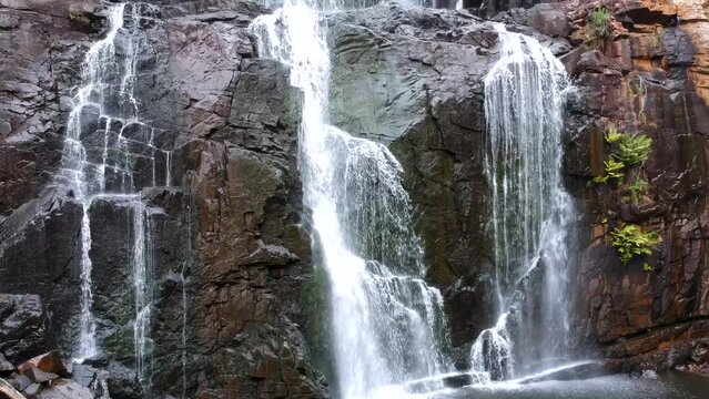 Water cascading downwards into a pool at MacKenzie Falls