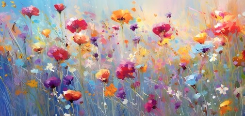 Colorful abstract flower meadow illustration. Generative AI.