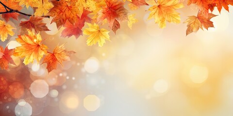 Naklejka na ściany i meble Flying fall maple leaves on autumn background. with generative ai