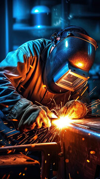 welder is welding metal part in car factory Generative AI
