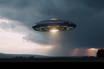 UFO: An Unidentified Flying Object Above the Field, an Alien Spaceship.Generative AI