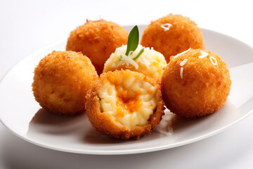 Arancini, fried rice balls often filled with cheese or meat. Generative AI.