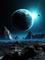 Mystic Surreal Space Landscape. Surreal landscape of the planets in space. Generative AI.