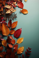 Fall Foliage Harmony. Collection of Leaves with Copy Space for Text in Autumn Composition. Seasonal Delight AI Generative.
