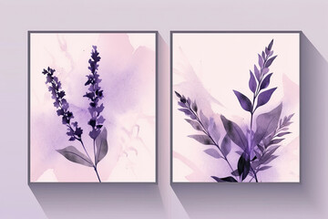 Lavender Square Frame With Painting Of Lush Leaves Watercolor. Generative AI