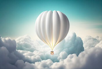 Fototapeta na wymiar White Balloon Above Clouds. AI generative.