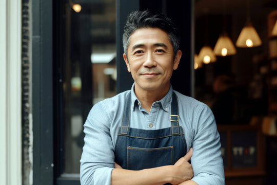 Small Business Owner Standing Proudly In Front Of Their Store, Generative AI