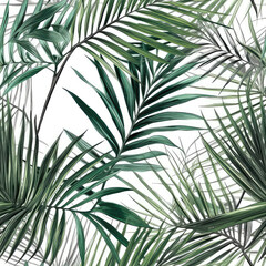 Palm Leaves On White Background. Seamless Background. Generative AI