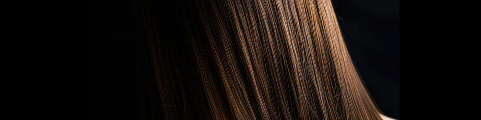 Straight Brunette Hair Background. Panoramic Banner. Generative AI