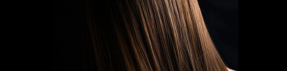 Fototapeta premium Straight Brunette Hair Background. Panoramic Banner. Generative AI