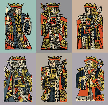 Set of vector illustrations in vintage style of the king.