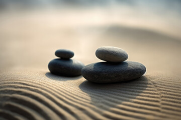 Fototapeta na wymiar Zen Stones Standing On White Sand. Generative AI